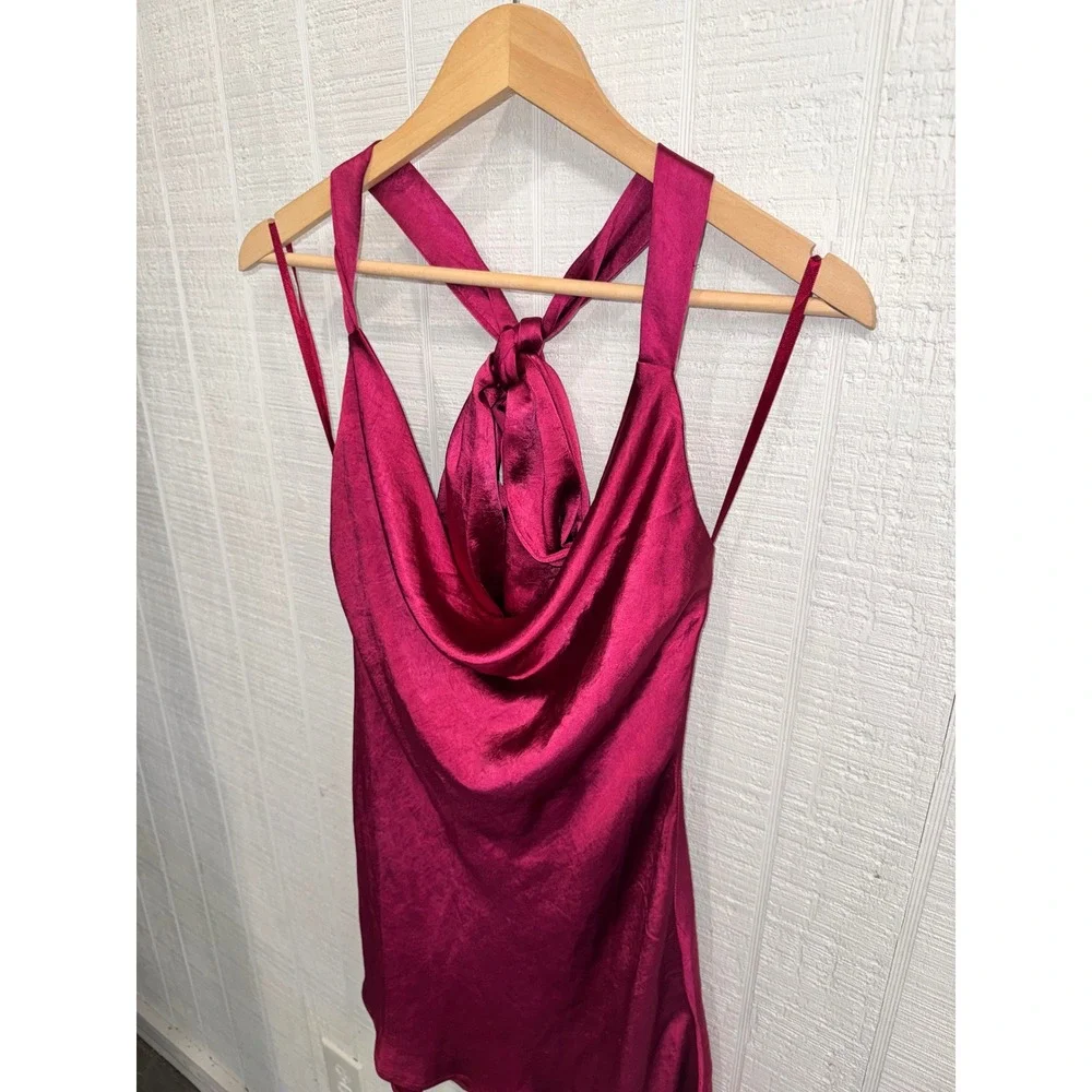 Hello Molly Mini Dress Womens Fuchsia Satin Cowl Neck Open Back 63258B04 Size M
